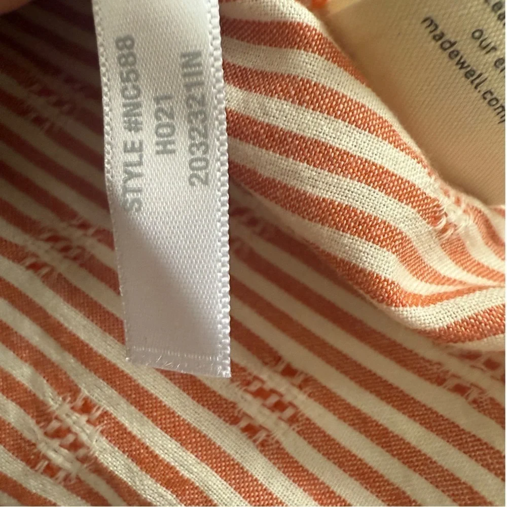 Madewell Puff Sleeve Button Front Cropped Embroidered Stripe Size Medium